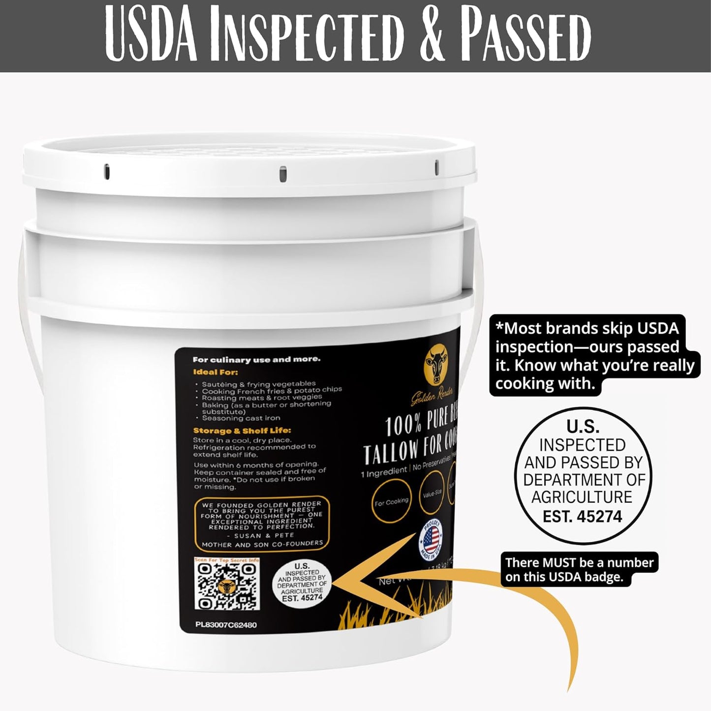 100% Pure Beef Tallow for Cooking & Deep Frying - 7lb Bulk Size - Food Grade Non - GMO - Golden Render