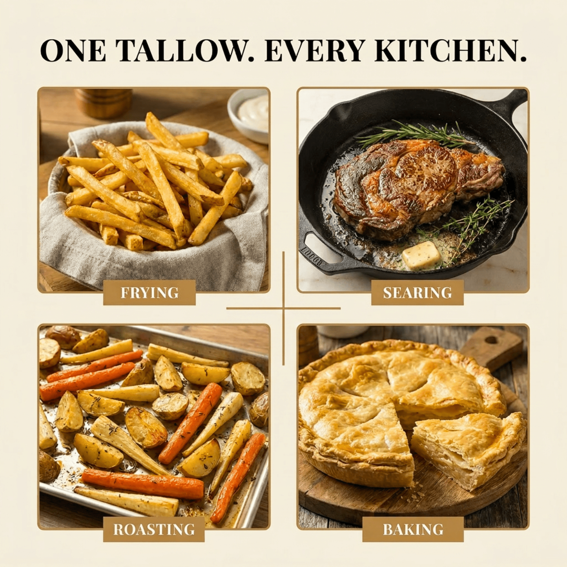 100% Pure Beef Tallow for Cooking & Deep Frying - 7lb Bulk Size - Food Grade Non - GMO - Golden Render