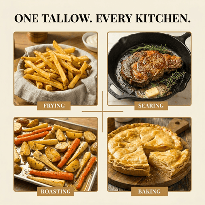 100% Pure Beef Tallow for Cooking & Deep Frying - 7lb Bulk Size - Food Grade Non - GMO - Golden Render