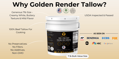 100% Pure Beef Tallow for Cooking & Deep Frying - 7lb Bulk Size - Food Grade Non - GMO - Golden Render