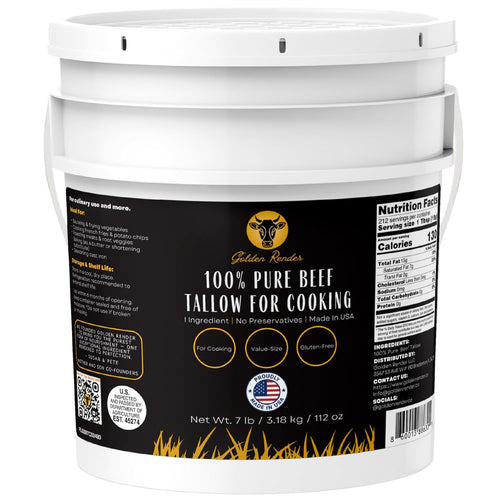 100% Pure Beef Tallow for Cooking & Deep Frying - 7lb Bulk Size - Food Grade Non - GMO - Golden Render