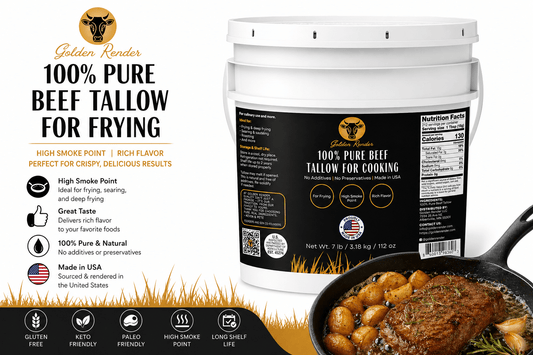 100% Pure Beef Tallow for Frying — The Original High - Heat Cooking Fat - Golden Render