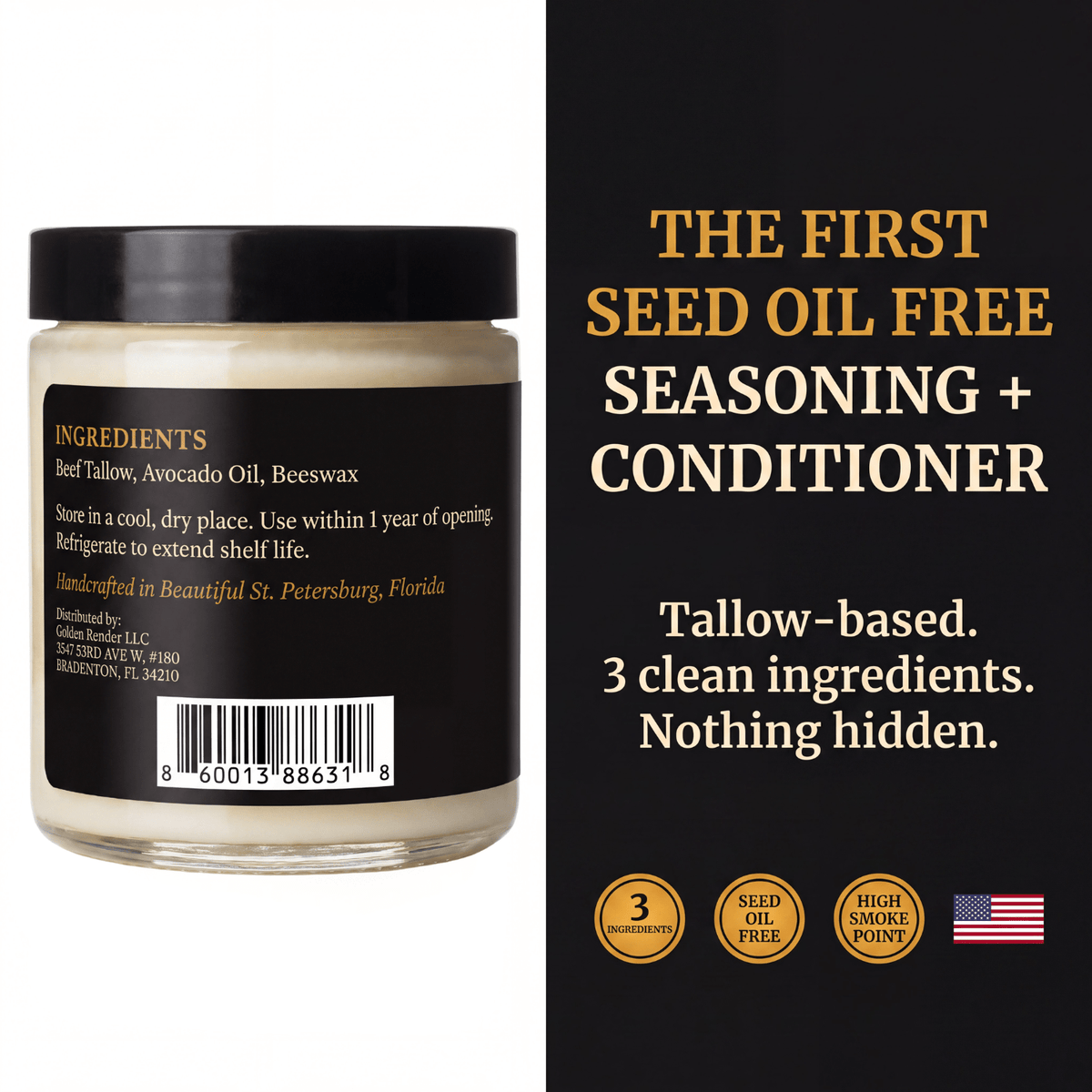 Beef Tallow Griddle & Cast Iron Seasoning + Conditioner Oil – Seed Oil Free - Golden Render