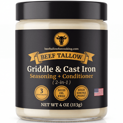 Beef Tallow Griddle & Cast Iron Seasoning + Conditioner Oil – Seed Oil Free - Golden Render