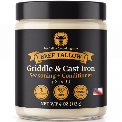 Beef Tallow Griddle & Cast Iron Seasoning + Conditioner Oil – Seed Oil Free - Golden Render