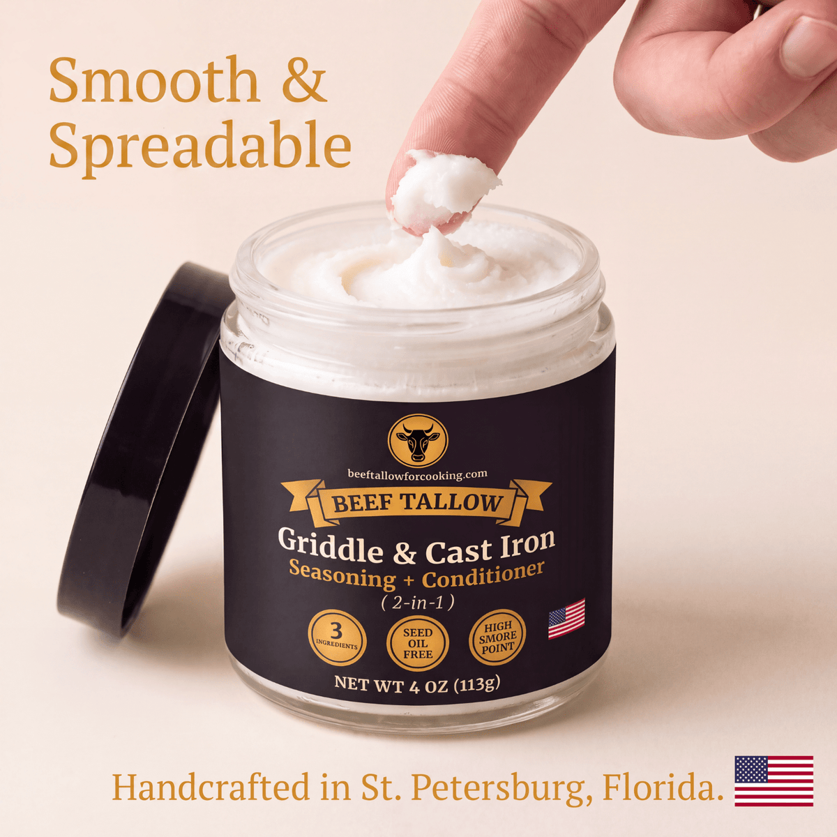 Beef Tallow Griddle & Cast Iron Seasoning + Conditioner Oil – Seed Oil Free - Golden Render