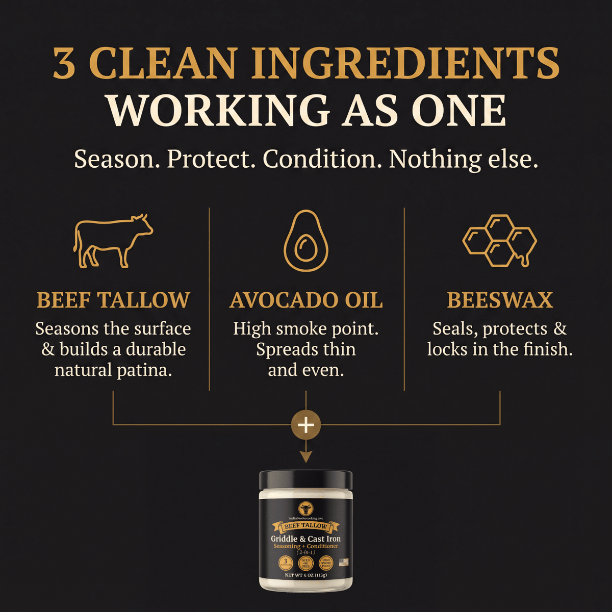 Beef Tallow Griddle & Cast Iron Seasoning + Conditioner Oil – Seed Oil Free - Golden Render